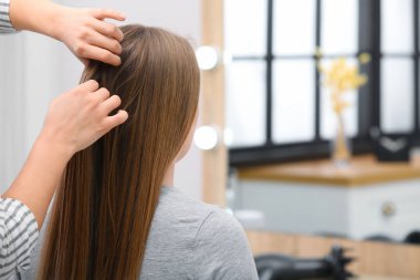 Profesyonel coiffeuse salonda müşterinin saç örgü