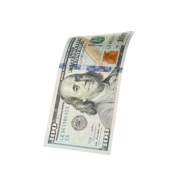 Nota de 100 dólares sobre fundo branco. Moeda nacional americana — Fotografia de Stock