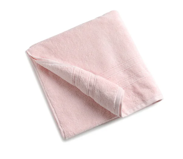 Folded soft terry towel on white background, top view — Stock Photo, Image