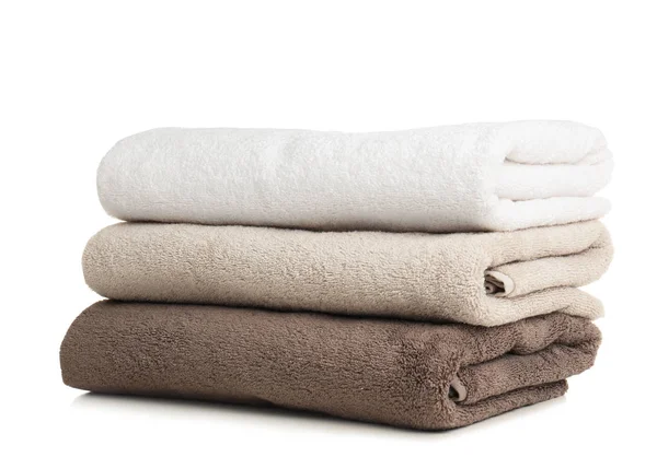 Folded soft terry towels on white background — Stock Photo, Image