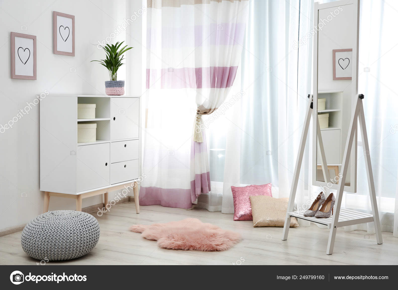 Modern Furniture And Window Curtains In Stylish Room