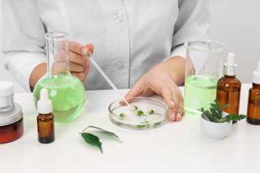 Masada cilt bakımı ürünü üreten kadın dermatolog.