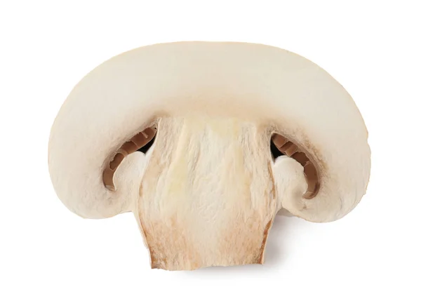 Fresh raw champignon mushroom on white background, top view — Stock Photo, Image