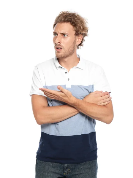 Young man in casual clothes posing on white background — Stock Photo, Image