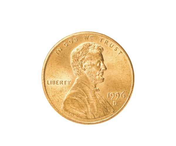Glänzende Ein-Cent-Münze auf weißem Hintergrund — Stockfoto