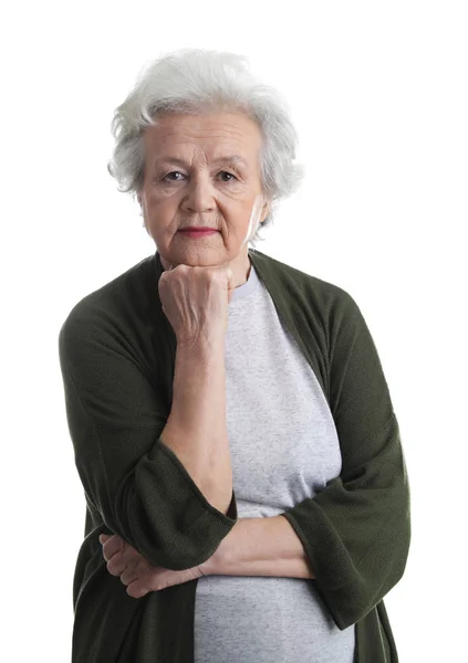 Portrét starší ženy izolovaných na bílém — Stock fotografie