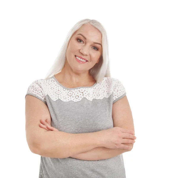 Retrato de mujer madura aislada en blanco —  Fotos de Stock