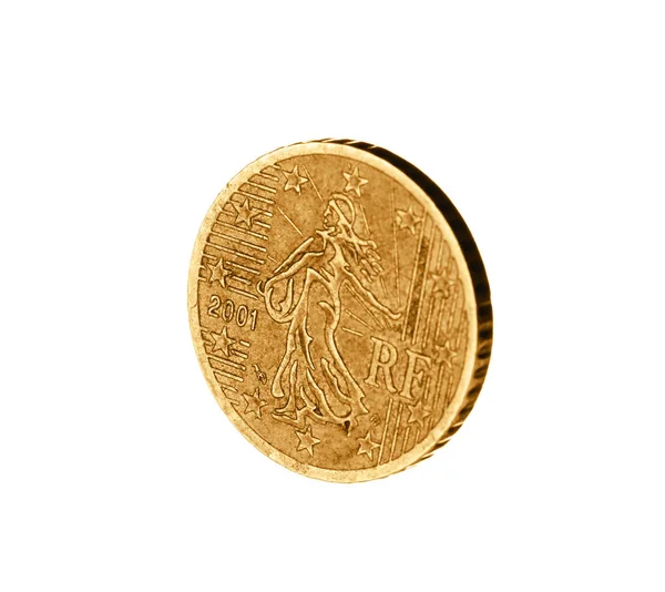 Shiny euro cent coin on white background — Stock Photo, Image