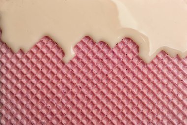 Sıcak beyaz gofret, closeup çikolata. Çıtır gıda