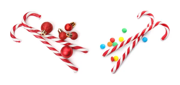 Készlet ízletes karácsonyi cukornád fehér háttér — Stock Fotó