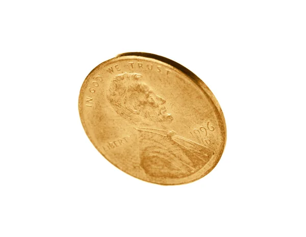 Γυαλιστερή coin ένα σεντ ΗΠΑ σε λευκό φόντο — Φωτογραφία Αρχείου