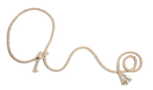 Lasso made of cotton rope on white background, top view — Stock Photo, Image