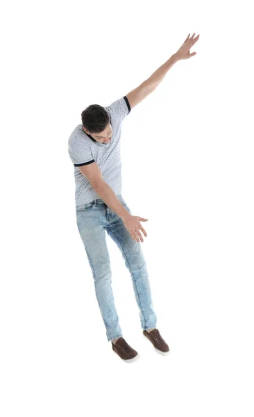 Homem de roupas casuais posando no fundo branco — Fotografia de Stock