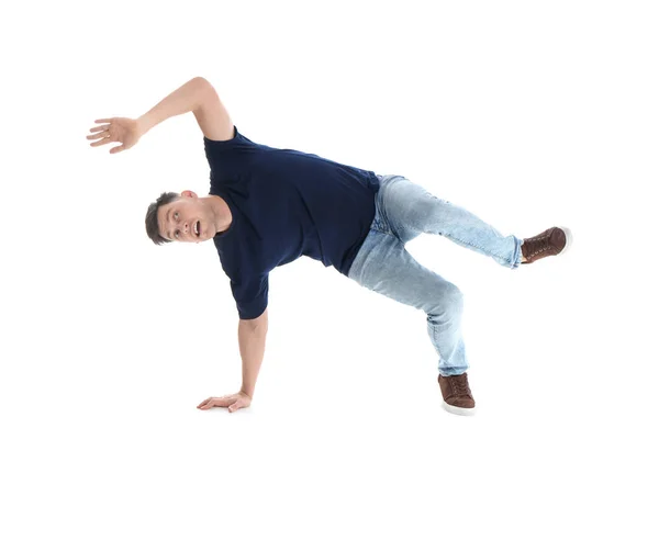 Emotional man in casual clothes posing on white background — Stock Photo, Image