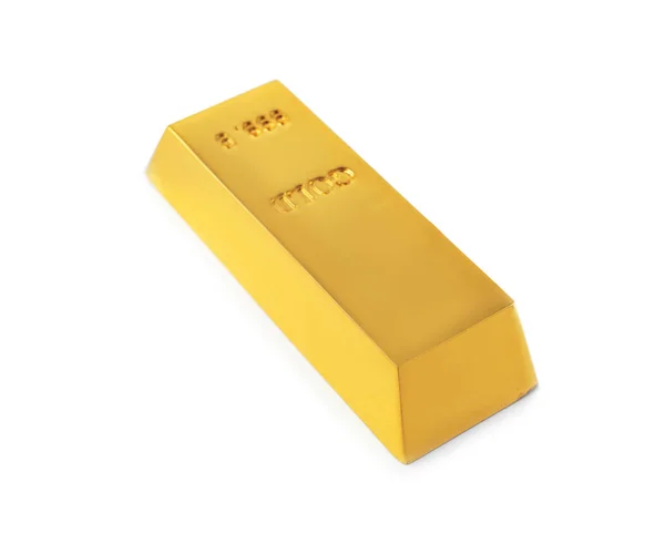 Preciosa barra de ouro brilhante no fundo branco — Fotografia de Stock