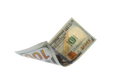 Beyaz arka plan üzerinde yüz dolarlık banknot. Amerikan ulusal para birimi