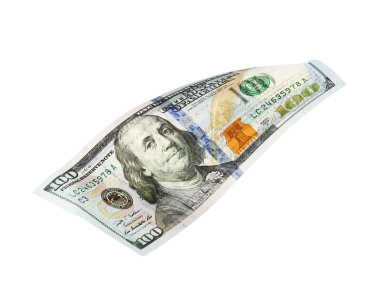 Beyaz arka plan üzerinde yüz dolarlık banknot. Amerikan ulusal para birimi