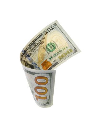 Beyaz arka plan üzerinde yüz dolarlık banknot. Amerikan ulusal para birimi