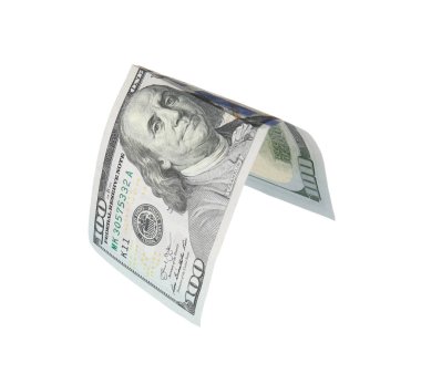 Beyaz arka plan üzerinde yüz dolarlık banknot. Amerikan ulusal para birimi