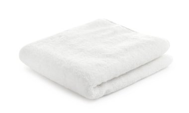 Folded clean soft towel on white background clipart