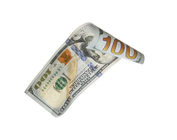 Billet de cent dollars sur fond blanc. Monnaie nationale américaine — Photo