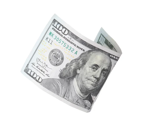 Hundra dollar sedel på vit bakgrund. Amerikansk nationell valuta — Stockfoto
