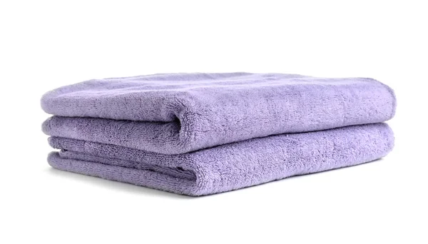 Folded clean soft towels on white background — Stock Photo, Image