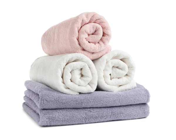 Clean soft terry towels on white background — Stock Photo, Image