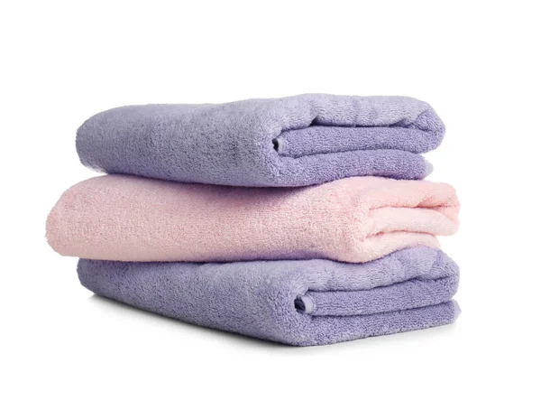 Folded soft terry towels on white background — Stock Photo, Image