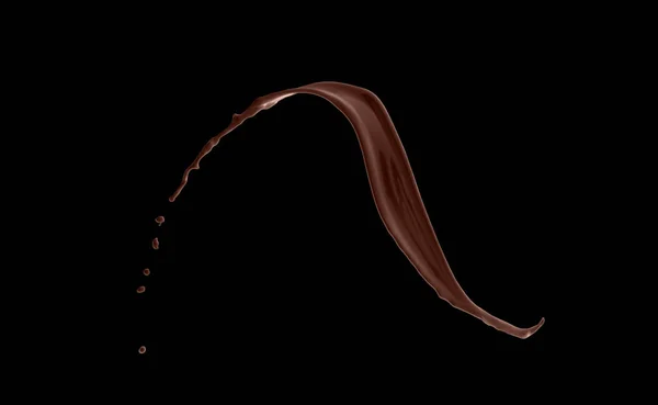 Splash de delicioso leite de chocolate doce no fundo preto — Fotografia de Stock