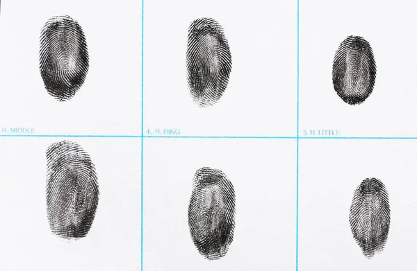 Δακτυλικών αποτυπωμάτων φύλλου καταγραφής, το top view. Ποινική έρευνα — Φωτογραφία Αρχείου
