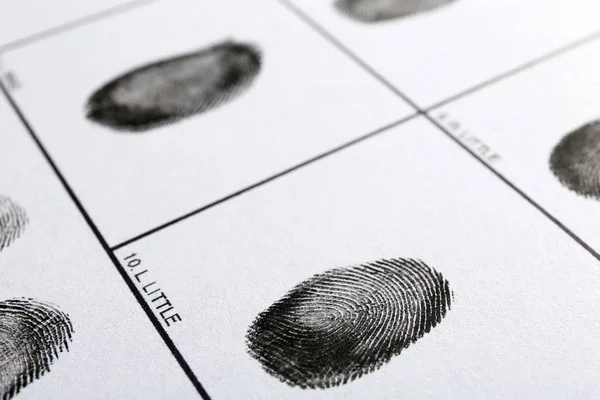 Φύλλο καταγραφής, δείτε closeup των δακτυλικών αποτυπωμάτων. Ποινική έρευνα — Φωτογραφία Αρχείου