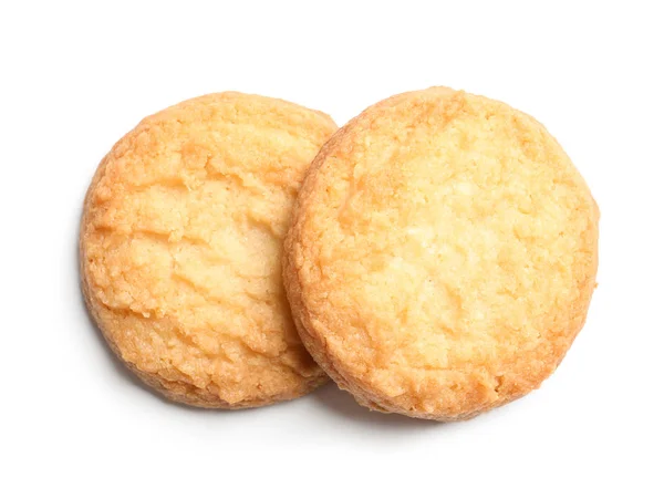 美味的黄油饼干隔离在白色, 顶部视图 — 图库照片
