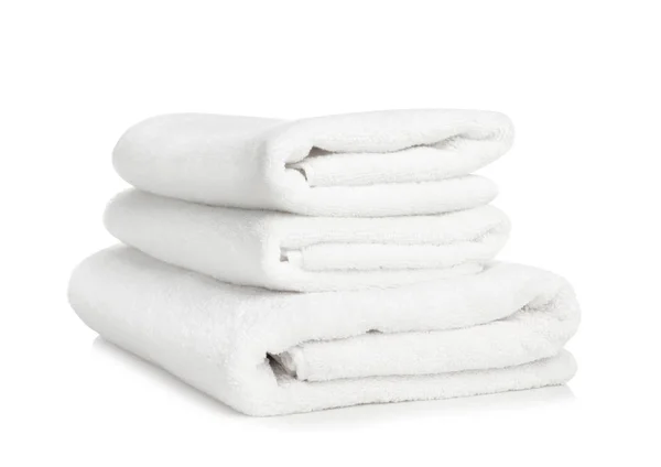 Folded soft terry towels on white background — Stock Photo, Image