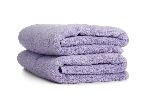 Folded soft terry towels on white background — Stock Photo, Image