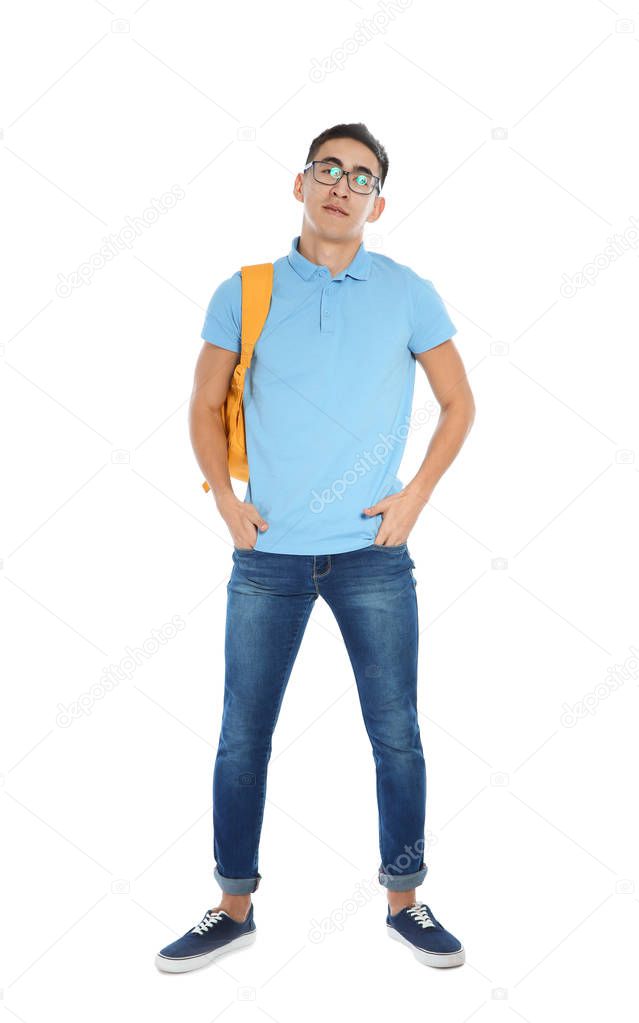 Asian teenager boy in casual clothes on white background