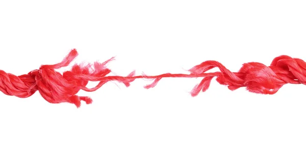 Ruptura de la cuerda de escalada roja sobre fondo blanco — Foto de Stock