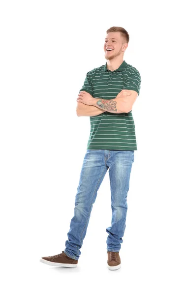 Portret van de volledige lengte van de knappe jongeman op witte achtergrond — Stockfoto