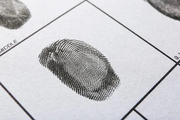 Foglio di registrazione delle impronte digitali, vista da vicino. Indagini penali — Foto Stock