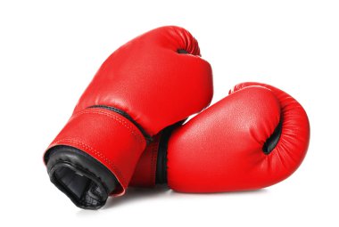 Beyaz arka planda bir çift boks eldiveni