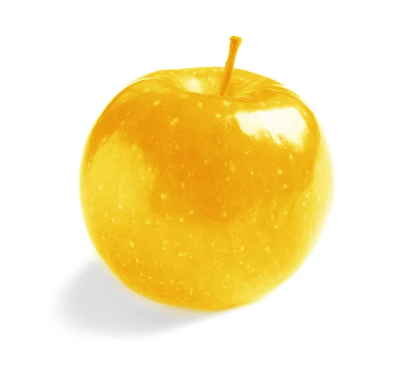 Błyszczące Złote Jabłko na białym tle, zbliżenie — Zdjęcie stockowe