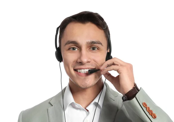 Technical support operator with headset on white background — Stock Photo, Image