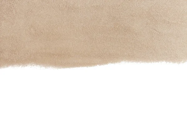Areia de praia seca no fundo branco, vista superior. Espaço para texto — Fotografia de Stock