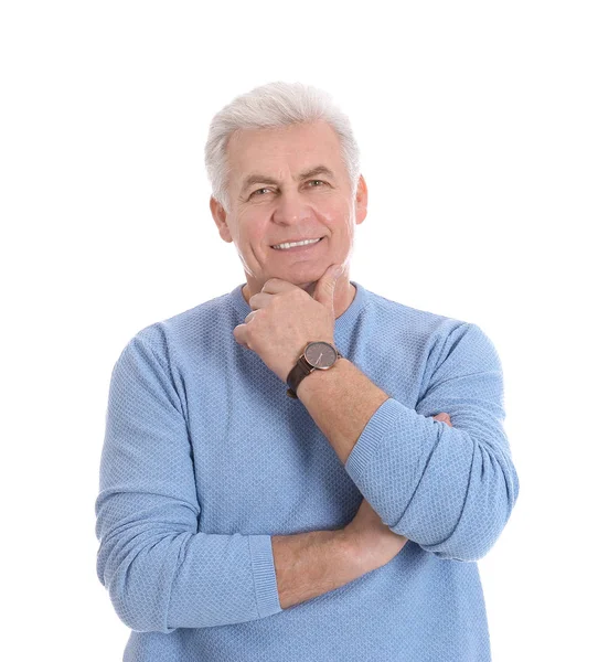 Portrait of handsome mature man on white background — Stock Photo, Image