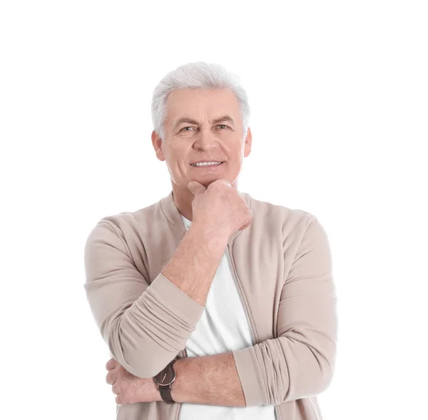 Portrait of handsome mature man on white background — Stock Photo, Image