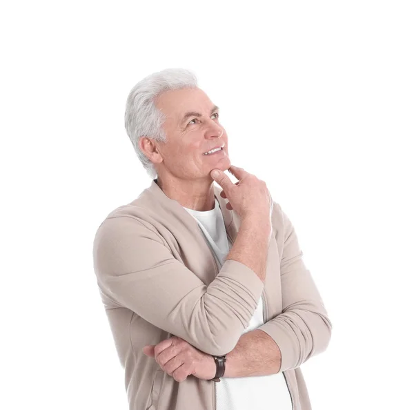 Portrait of handsome mature man on white background — Stock Photo, Image