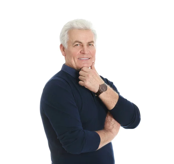 Portret van knappe volwassen man op witte achtergrond — Stockfoto