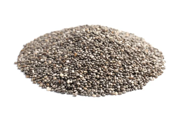 Pilha de sementes de chia isoladas em branco — Fotografia de Stock