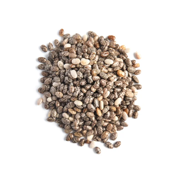Stapel van chia zaden geïsoleerd op wit, top uitzicht — Stockfoto