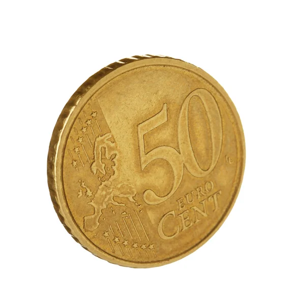 Moeda de 50 cêntimos de euro sobre fundo branco — Fotografia de Stock